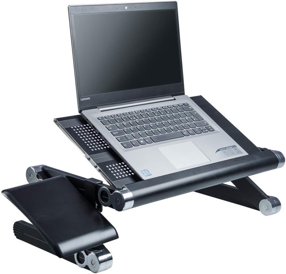 BackPainHelp Posture Laptop Stand Desk Table Tray for Bed, Aluminium, Adjustable Portable Folding Standing Desk Computer Riser (Black) Pack of 2