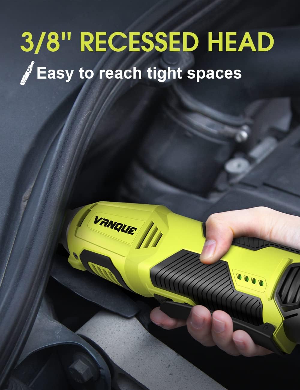 Cordless Ratchet Wrench 3/8 Inch, VANQUE Electric Ratchet Wrench 40 Ft-lbs 400 RPM 12V Electric Wrench Set w/ Variable Speed Trigger, 2-Pack 2.0Ah Li-Ion Batteries, 7 Sockets & 60-Min Fast Charger