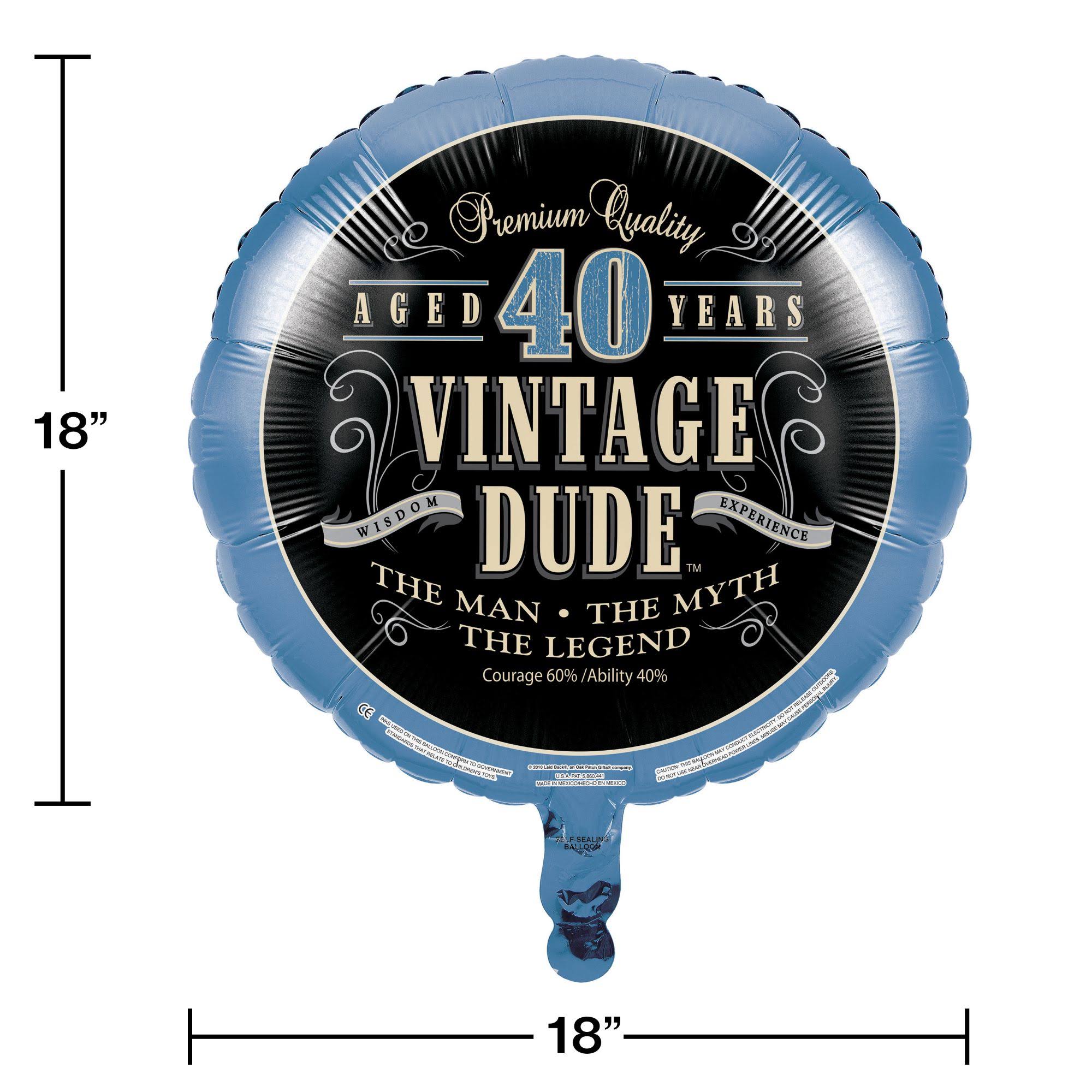 Pack of 10 Black and Blue Vintage Dude 40th Birthday Foil Party Balloons 18x22