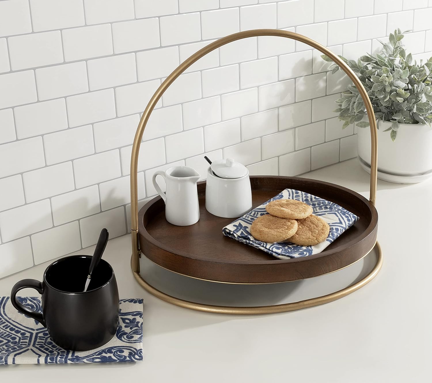 Kate and Laurel Maxfield Wood and Metal Decorative Tray, 16x11x14, Walnut Brown/Gold Pack of 2