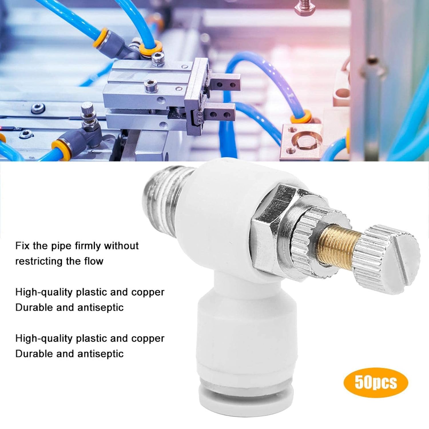 LANTRO JS - 50Pcs Air Flow Valve, SL6-01Speed Control Throttle, High-Precision Air Flow Adjustment, 6mm x 1/8in Pneumatic Adjustment Connector Pack of 2