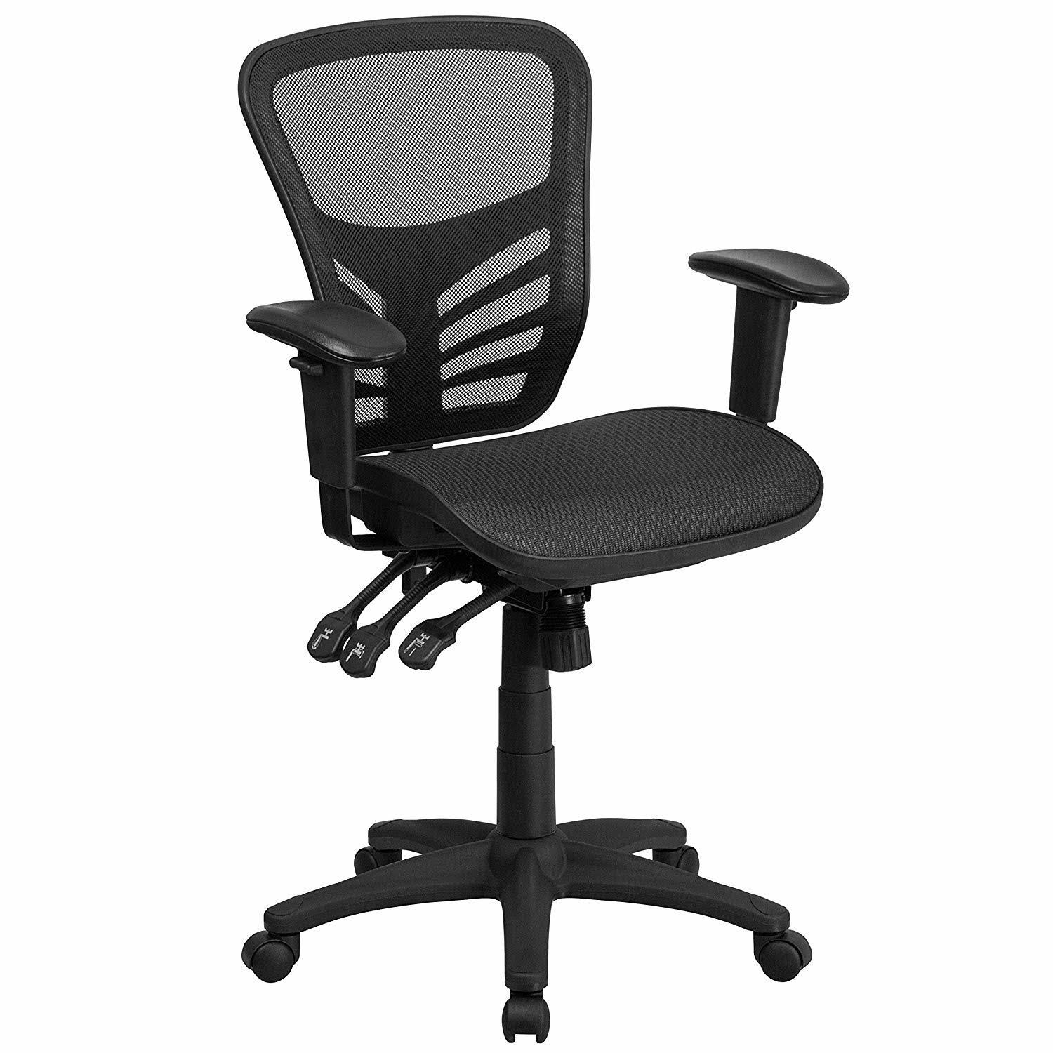 Flash Furniture Mid-Back Transparent Black Mesh Multifunction Executive Swivel Chair with Adjustable Arms HL-0001T-GG
