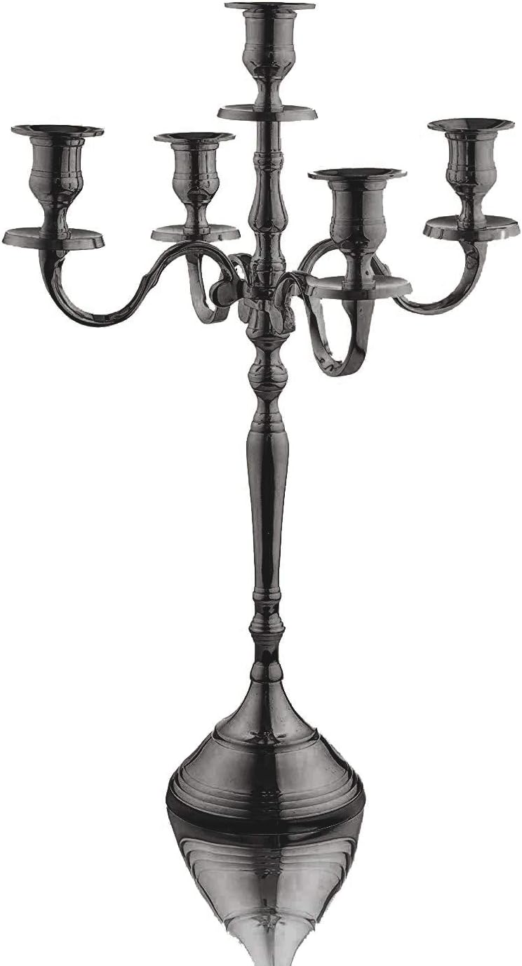 Klikel Black Candelabra 25 Inch 5 Candle - Modern Elegant Design - Wedding, Dinner Party And Formal Event Centerpiece - Black Plated Aluminum, Classic Finish Pack of 2