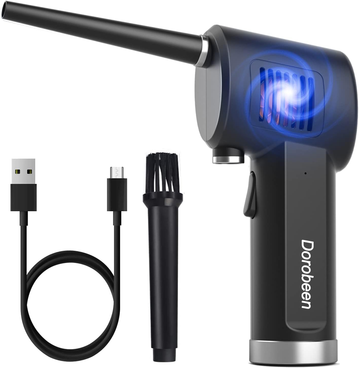 DOROBEEN Compressed Air Duster, Cordless Portable Rechargeable Compressed air, 33000 RPM Electric Air Duster for Computer Keyboard Electronics Cleaning, Built-in Battery Electronic Blower (Black) Pack of 2