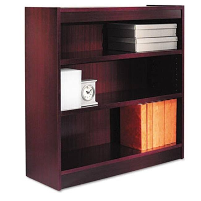 FineFabrics Square Corner Bookcase Finished Back Wood Veneer 3-Shelf 36x12x36 Mahogany