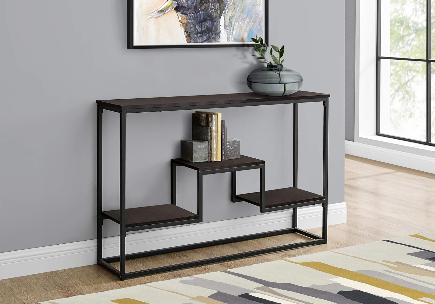 Monarch Specialties Entryway Hallway Sofa Accent 3 Storage Shelves for Livingroom Long Narrow Console Table, 48