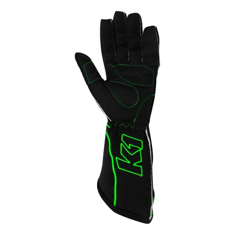 K1 RaceGear 13 RS1 V M RS1 REVERSE Stitch Kart Racing Gloves Green Black Medium