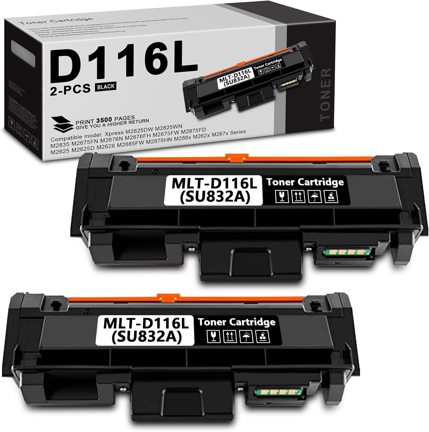 HNSMGS Compatible MLTD116L Toner Cartridge Replacement for 116L MLT-D116L MLT116L Xpress M2825DW M2676FH M2875FW M2875FD M2625 M288x M262x M267x M287x Series Printer (2 Pack, Black) Pack of 2