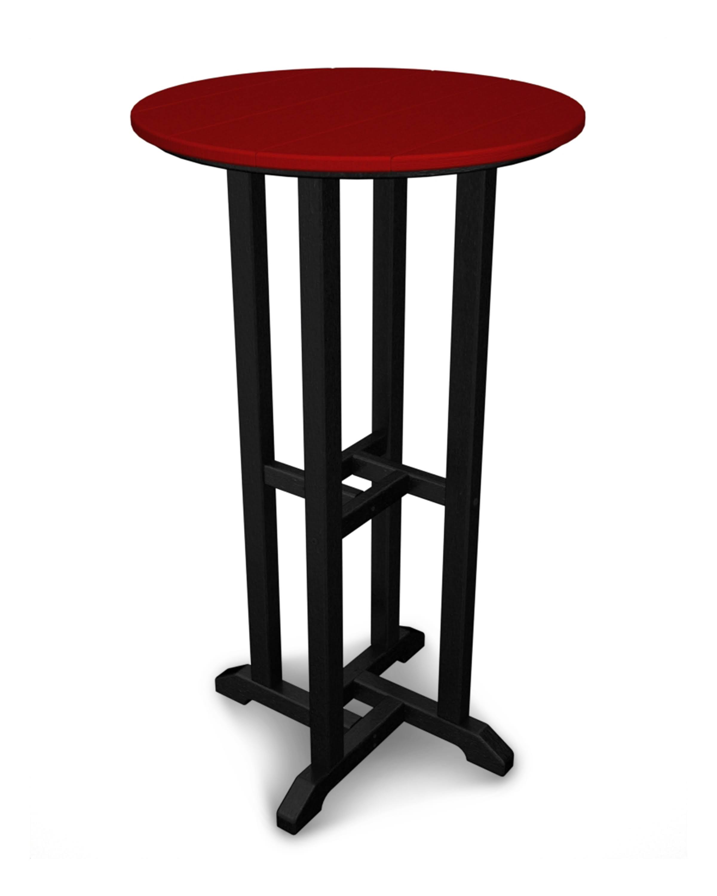 POLYWOOD Contempo 24x22 Round Bar Table Black Frame / Sunset Red