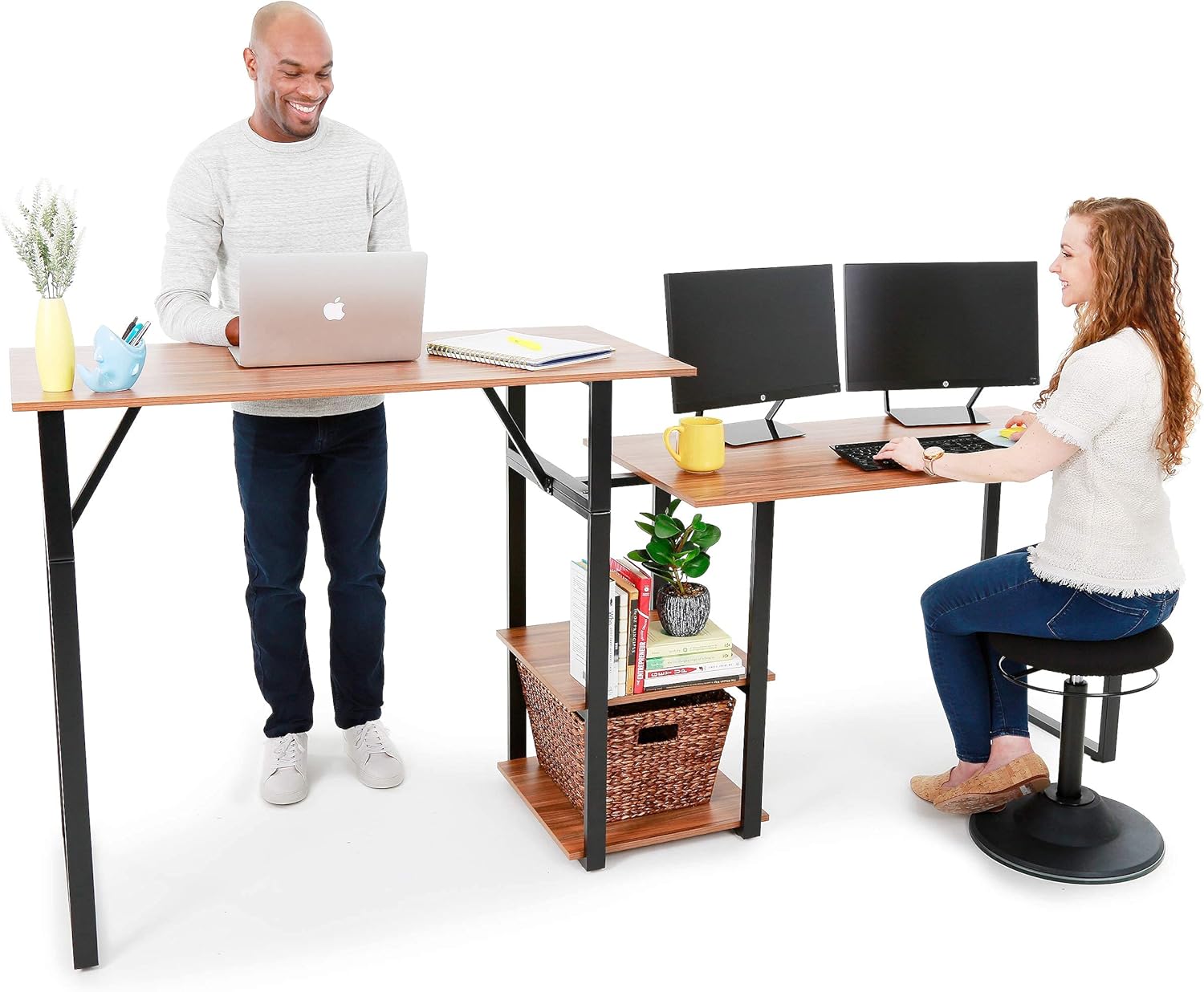 Joy Rotating Standing Desk by Stand Steady | L-Shaped Stand Up Desk for Home Office | Corner Computer Workstation with Storage Shelves | Space-Saving Swivel Desktop for Corners