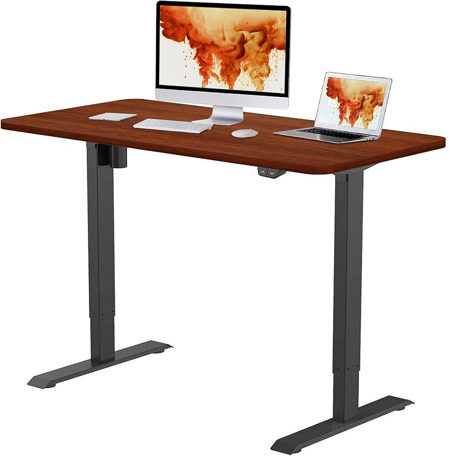 FLEXISPOT EC1 Electric Height Adjustable Standing Desk Heavy Duty Steel Stand Up Desk Frame w/Automatic Smart Keypad (EC1 Classic Black Frame + 48 in Maple Top)