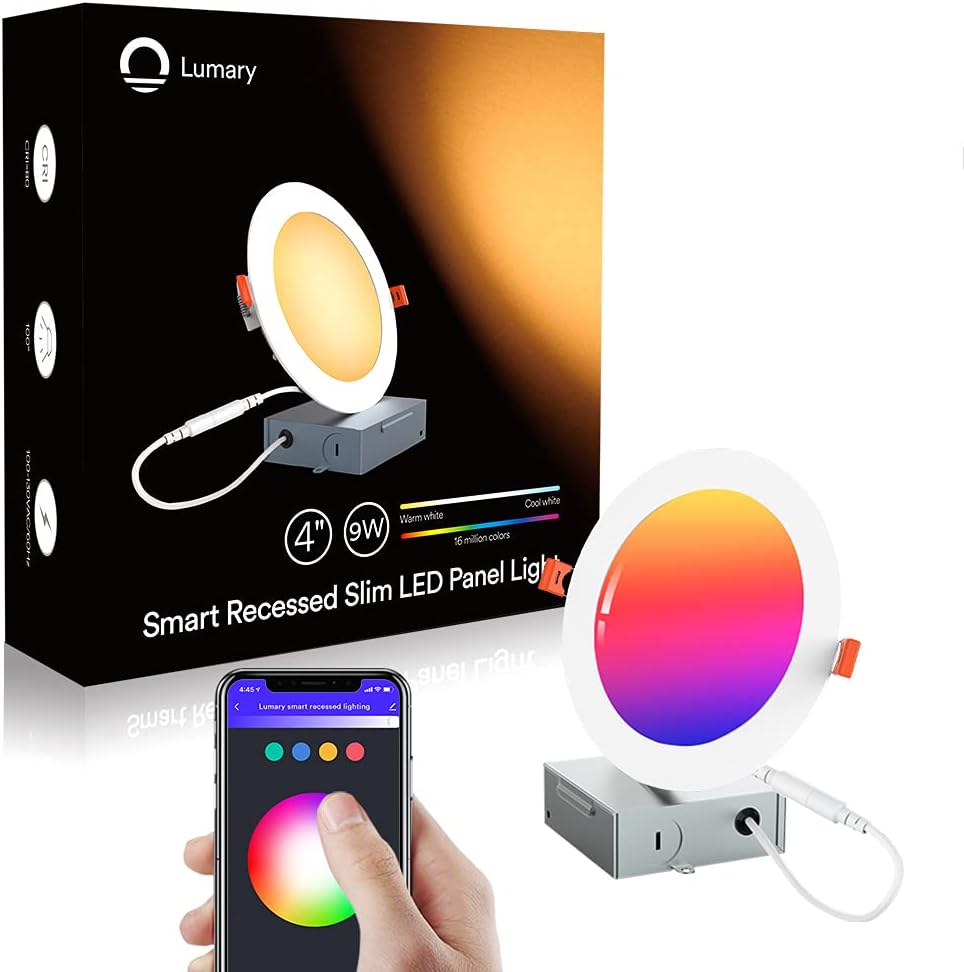 Smart Recessed Lighting Ultra-Thin 4 Inch - Lumary LED Recessed Lighting 9W 810LM Smart Downlight with Junction Box Compatible with Alexa/Google Assistant(4 Inch-4PACK)