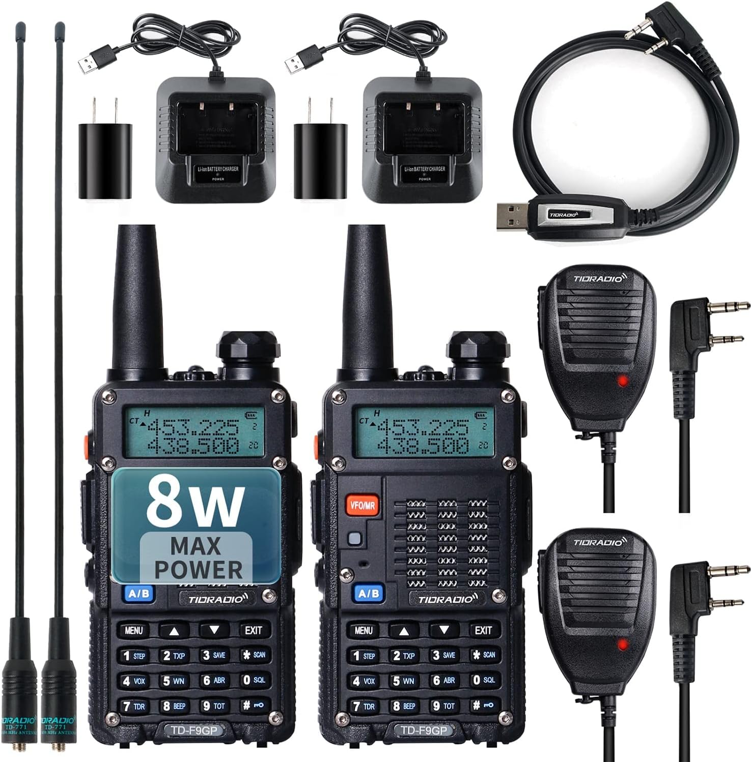 TIDRADIO TD-F9GP Ham Radio Handheld Upgraded UV5R High Power Radio 144-148/420-450Mhz 2 Way Radio with Driver Free Programming Cable(4Pack-Black)