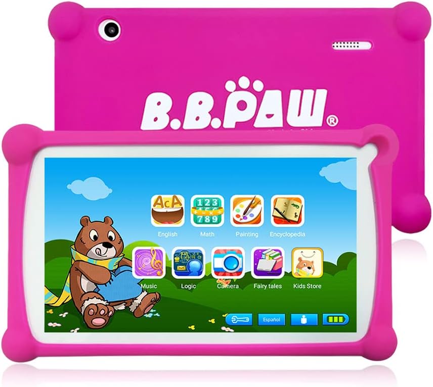 Kids Tablet, B.B.PAW 7 inch 16GB WiFi Android 9.0 Google Certified Tablet for Kids with Pre-Loaded Professional Learning&Training Apps English/Spanish Bilingual Language and Protective Case-red Pack of 2