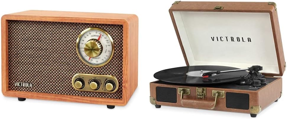 Victrola Retro Wood Bluetooth FM/AM Radio with Rotary Dial, Espresso Pack of 2