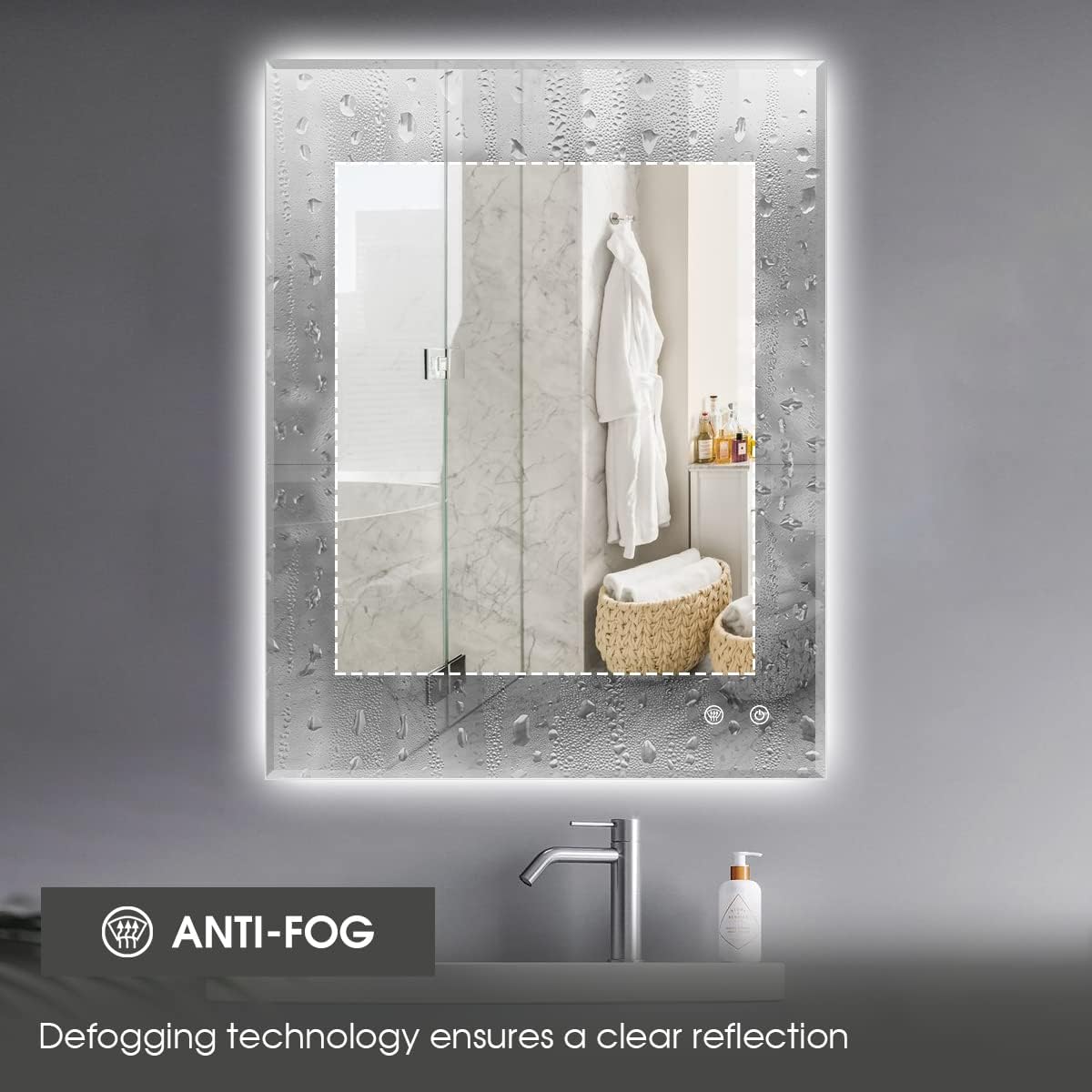 IOWVOE 36 x 28 LED Mirror with 3 Colors Backlit Bathroom Vanity Mirror Adjustable White/Warm/Natural Lights Anti-Fog Dimmable Wall Mounted Mirror Housewarming Gift