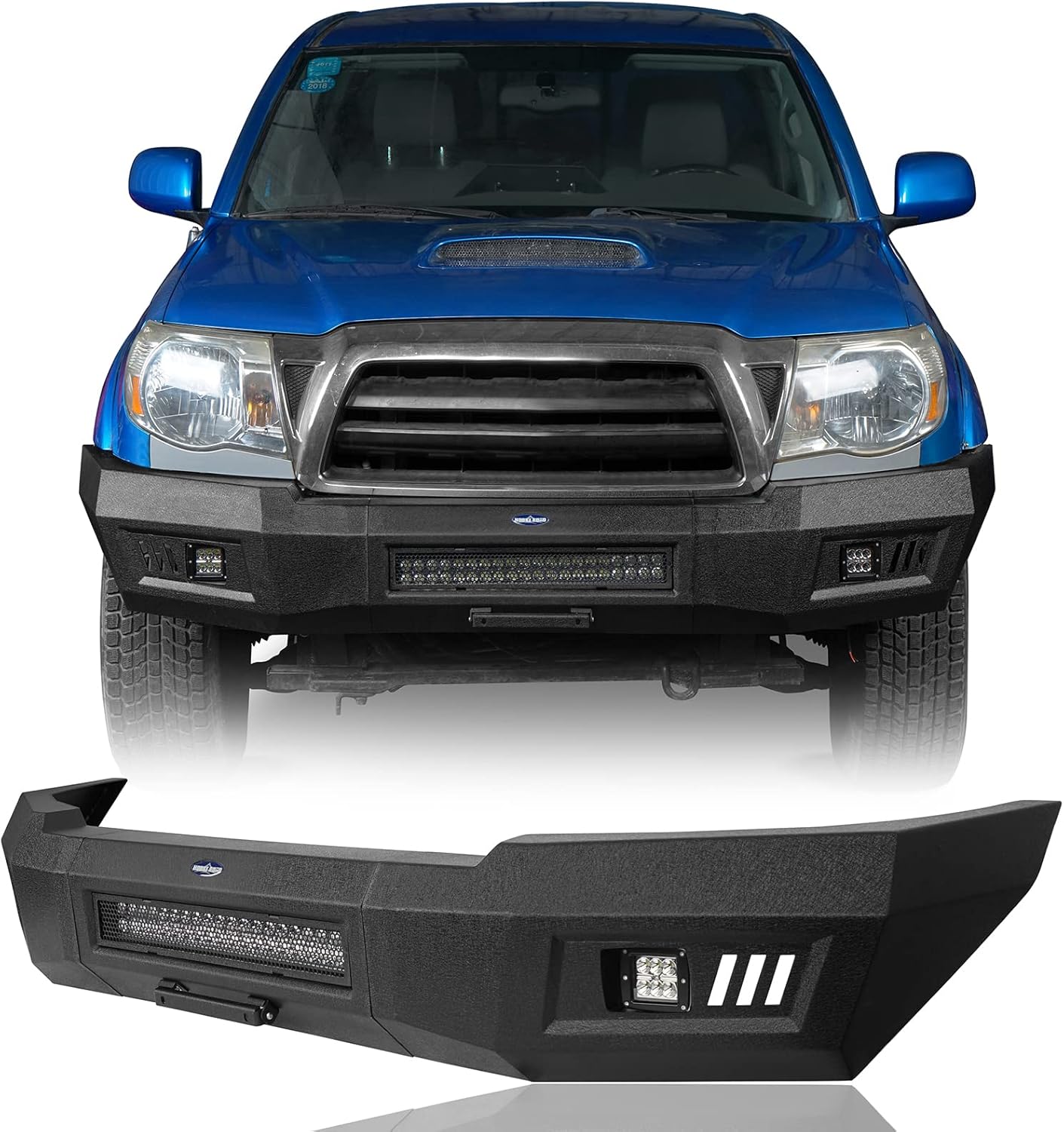 Hooke Road Tacoma Front Bumper w/License Plate Mount and LED Lights for Toyota Tacoma 2005-2015 2nd Gen Pickup Trucks