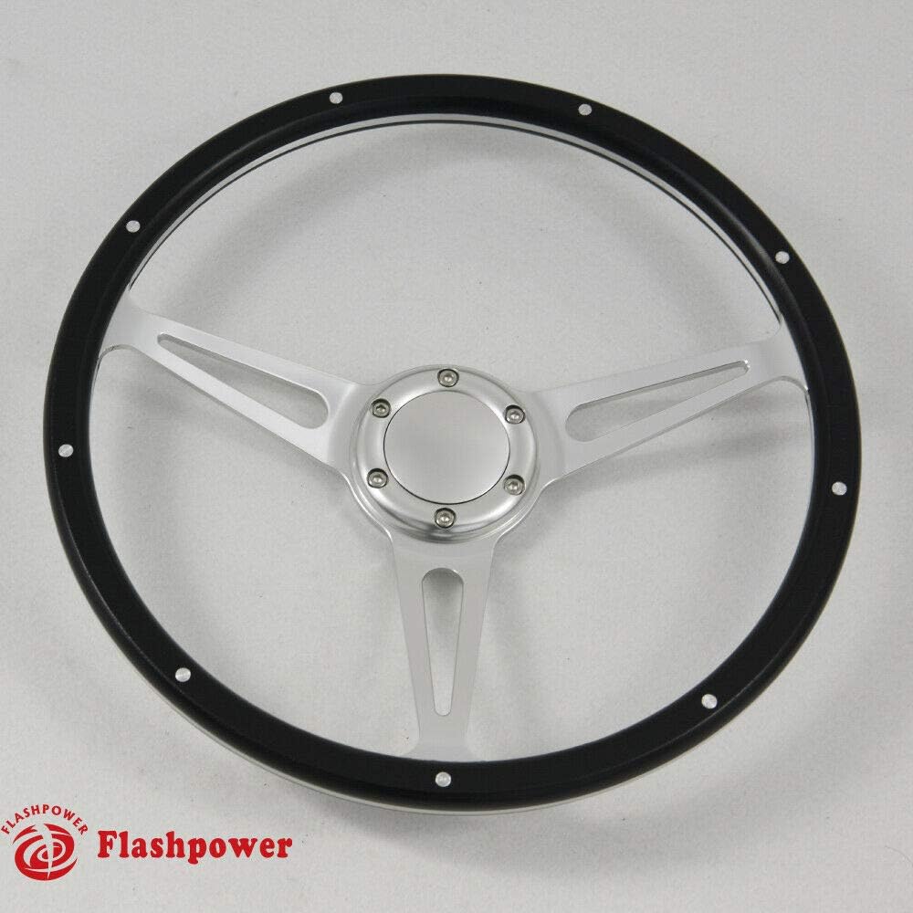 14'' Laminated Black Forest Wood Steering Wheel with Horn Button