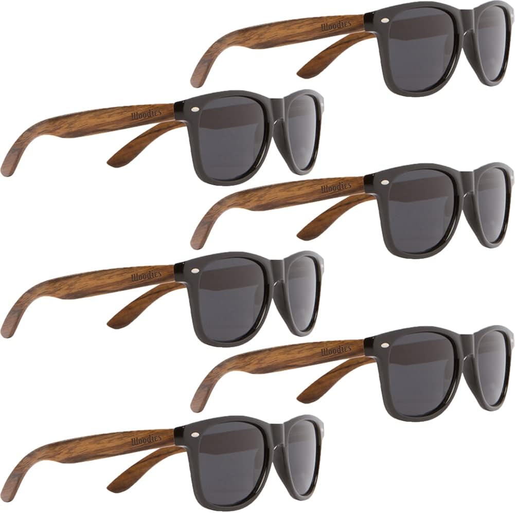 WOODIES Six Wood Sunglasses Bulk All Walnut Wood Black Polarized Lenses 100% UVA/UVB Ray Protection