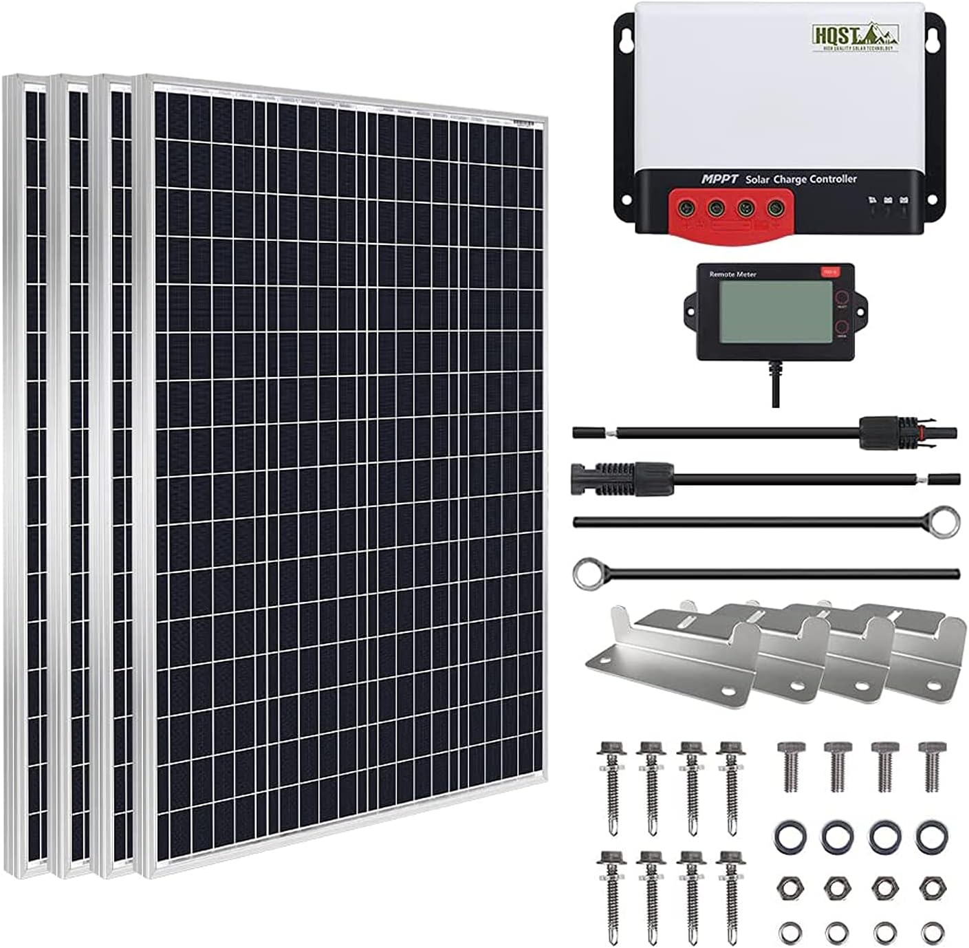 HQST 400W Solar Panel Kit 12V Monocrystalline Solar Panel with 40A MPPT Solar Charge Controller, Mounting Z Bracket, 20FT 10AWG Solar Cable, 8Ft 10AWG Tray Cable, LCD Dispaly, 40.1 x 20 x 1.18 Inches