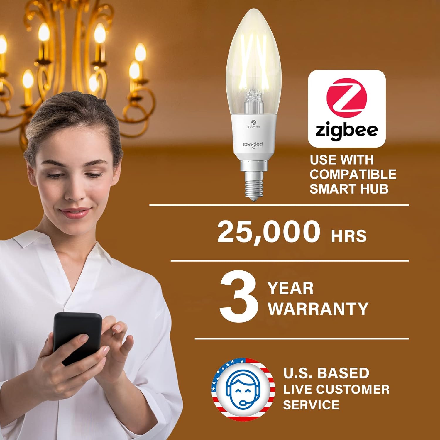 Sengled Zigbee Smart Light Bulbs, Smart Hub Required, Work with SmartThings and Echo with Built-in Hub, Voice Control with Alexa and Google Home, Soft White B11 Candelabra Light Bulbs 40W Eqv. 4 Pack Pack of 2