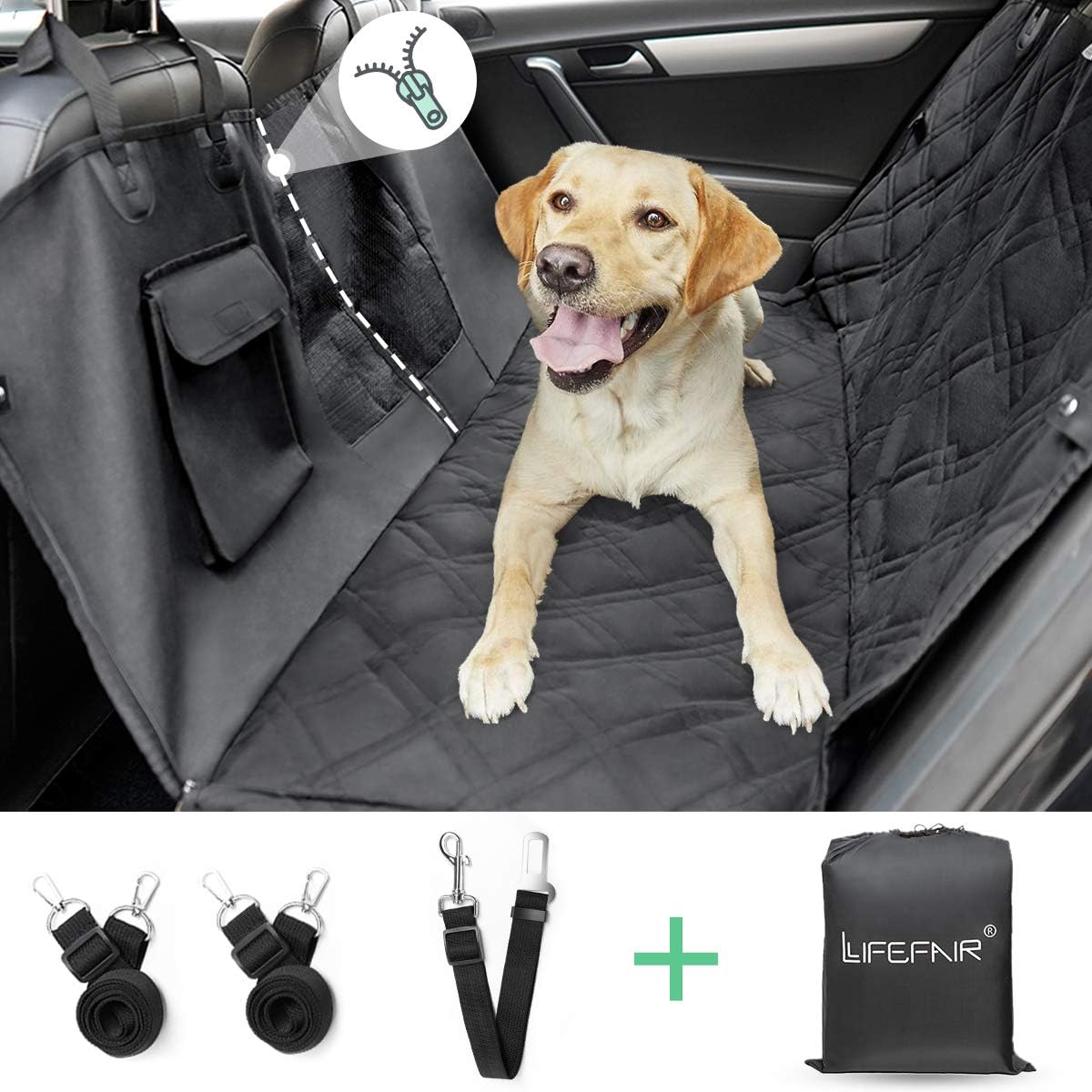 LIFEFAIR Dog Car Seat Cover for Back Seat, Mesh Window Hammock 900D Heavy- Duty and Non Slip Scratch Proof Pet Cat Seat Cover with Universal Size Fits for Cars, Trucks and SUV, Gray Pack of 2