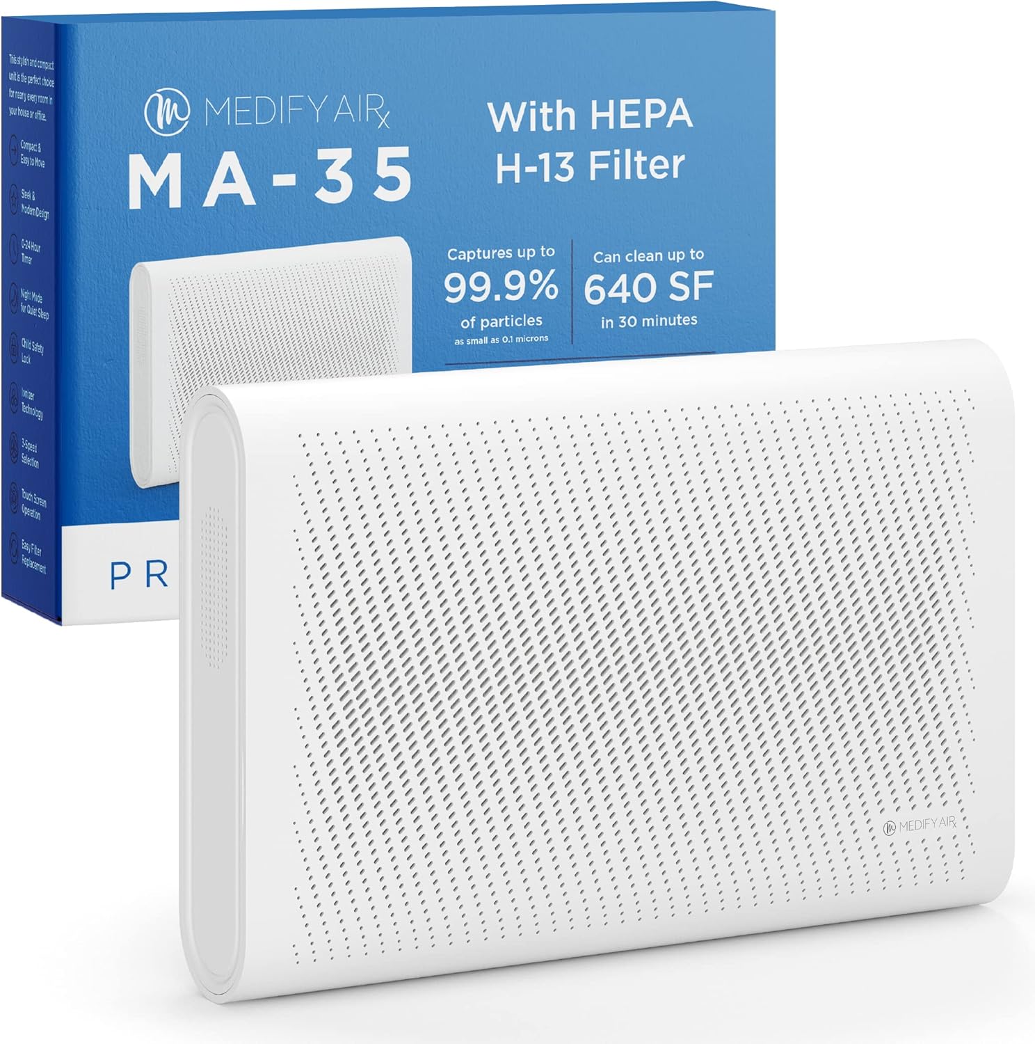 Medify MA-35 Air Purifier with H13 True HEPA Filter | 500 sq ft Coverage | for Allergens, Smoke, Smokers, Dust, Odors, Pollen, Pet Dander | Quiet 99.9% Removal to 0.1 Microns | White, 1-Pack