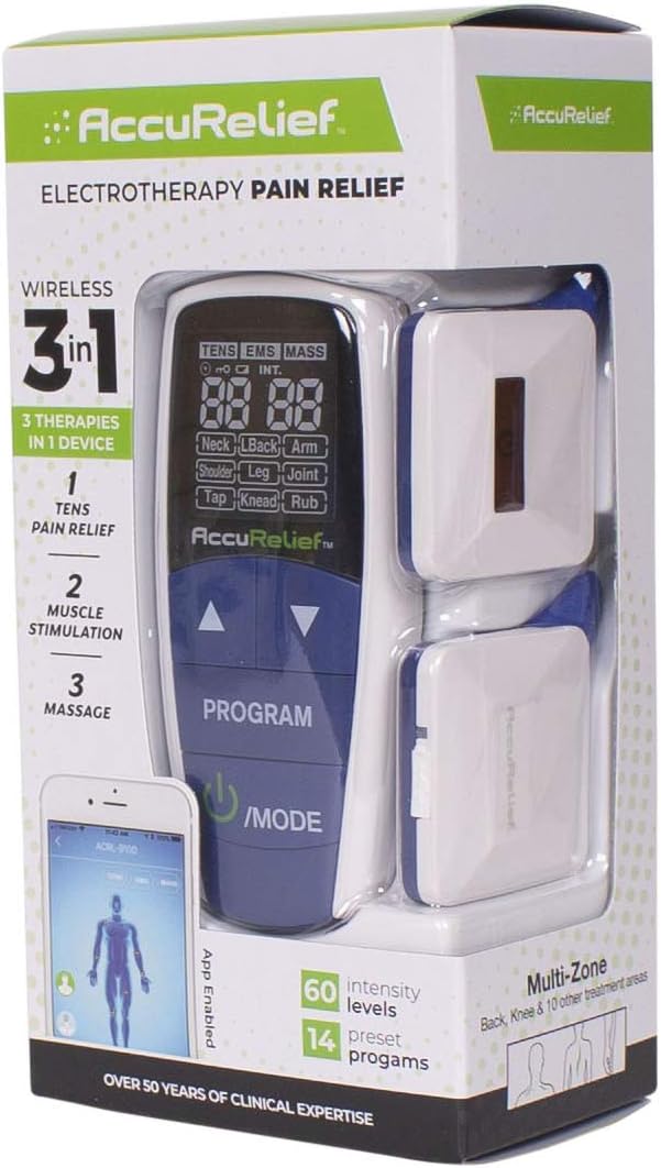 AccuRelief Wireless Tens Unit and EMS Muscle Stimulator - Includes Pulse Massager - Pain Relief Device with Remote and Mobile App
