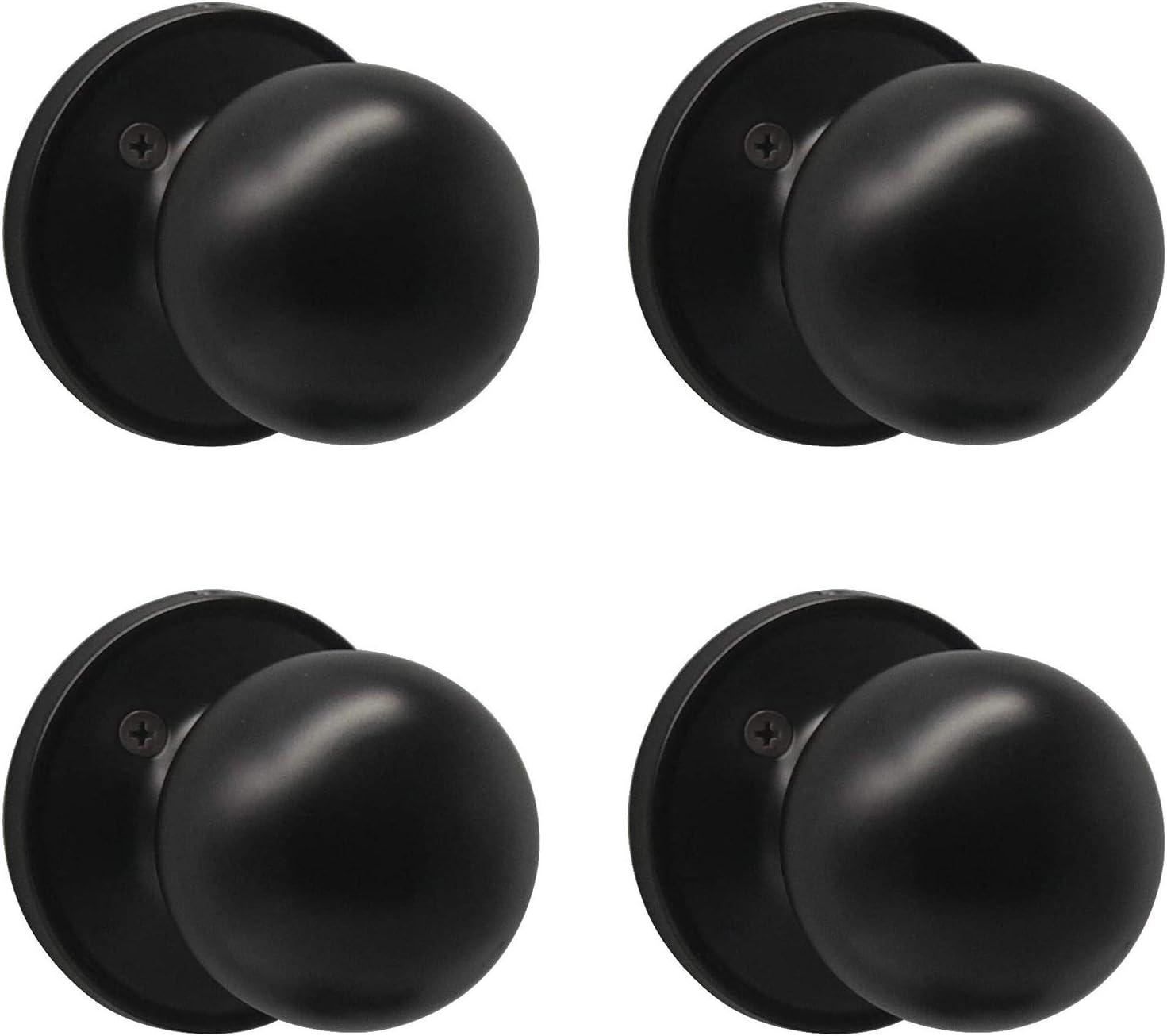 Probrico Matte Black Hall/Closet Door Knobs, Round Ball Passage Door Knobs for Interior Door, Keyless Non-Locking Door Handles, 5 Pack Pack of 2