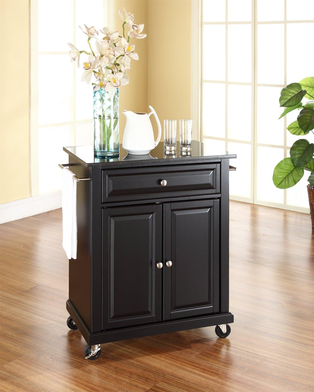 Crosley Furniture Compact Kitchen Island with Solid Black Granite Top, Cherry