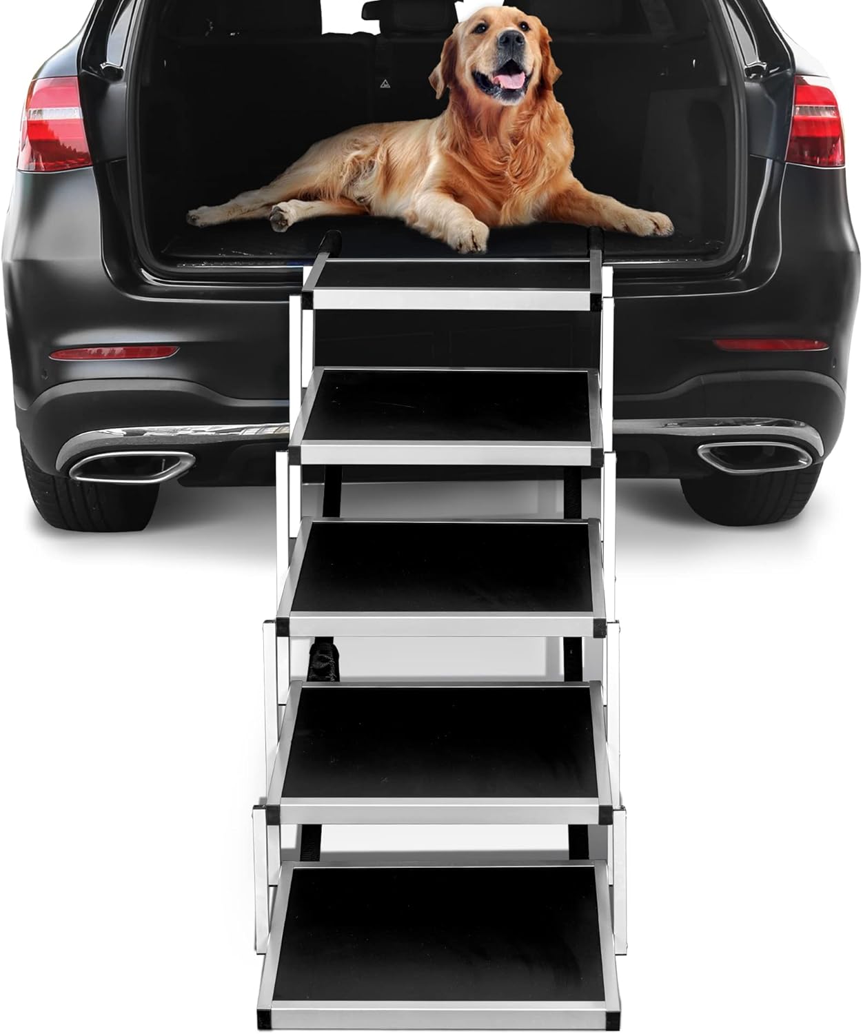 Niubya Dog Steps for Large Dog, Foldable Aluminum Dog Stairs with Nonslip Surface for Cars and SUV, High Beds, Trucks, Lightweight Pet Ladder Ramp Supports 150 Lbs