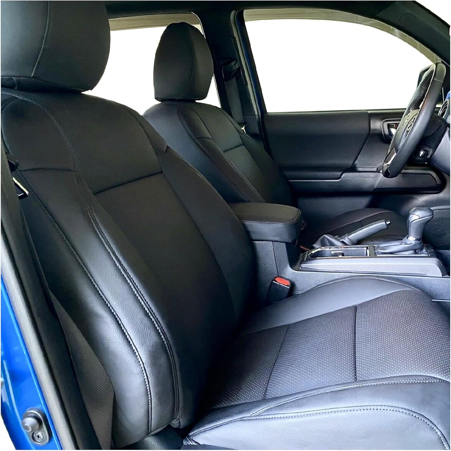 ECOTRIC Waterproof Seat Covers Full Set Compatible with 2016-2022 Toyota Tacoma Double Cab Pick-up Truck Leather