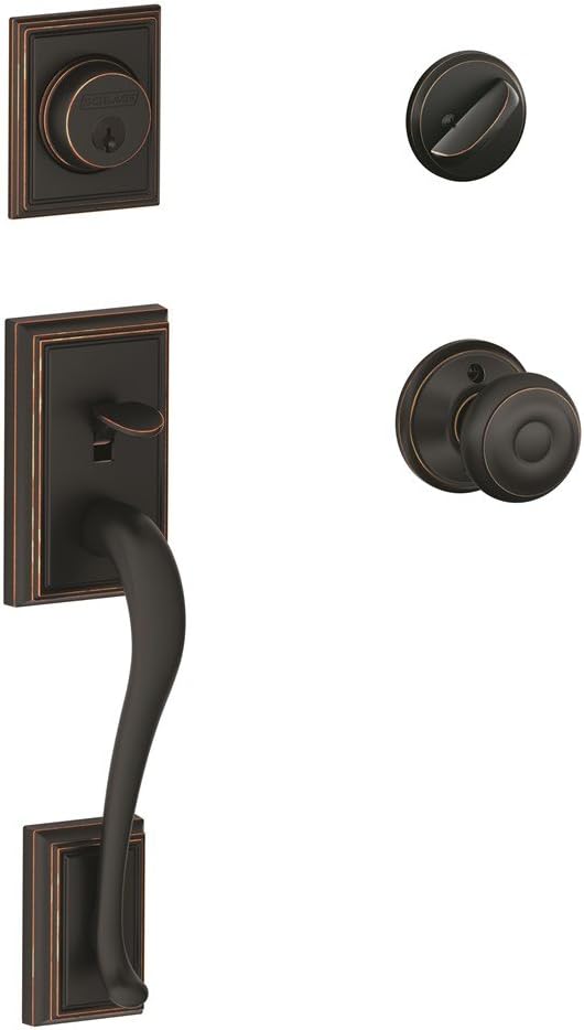 Schlage F60 ADD 622 GEO Addison Front Entry Handleset with Georgian Knob Deadbolt Keyed 1 Side, Matte Black