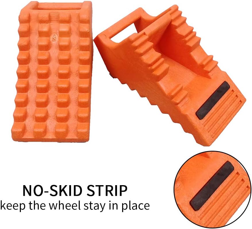 ROBLOCK Wheel Chocks Heavy Duty with Handle for Travel Trailer -4 Pack Orange, 10
