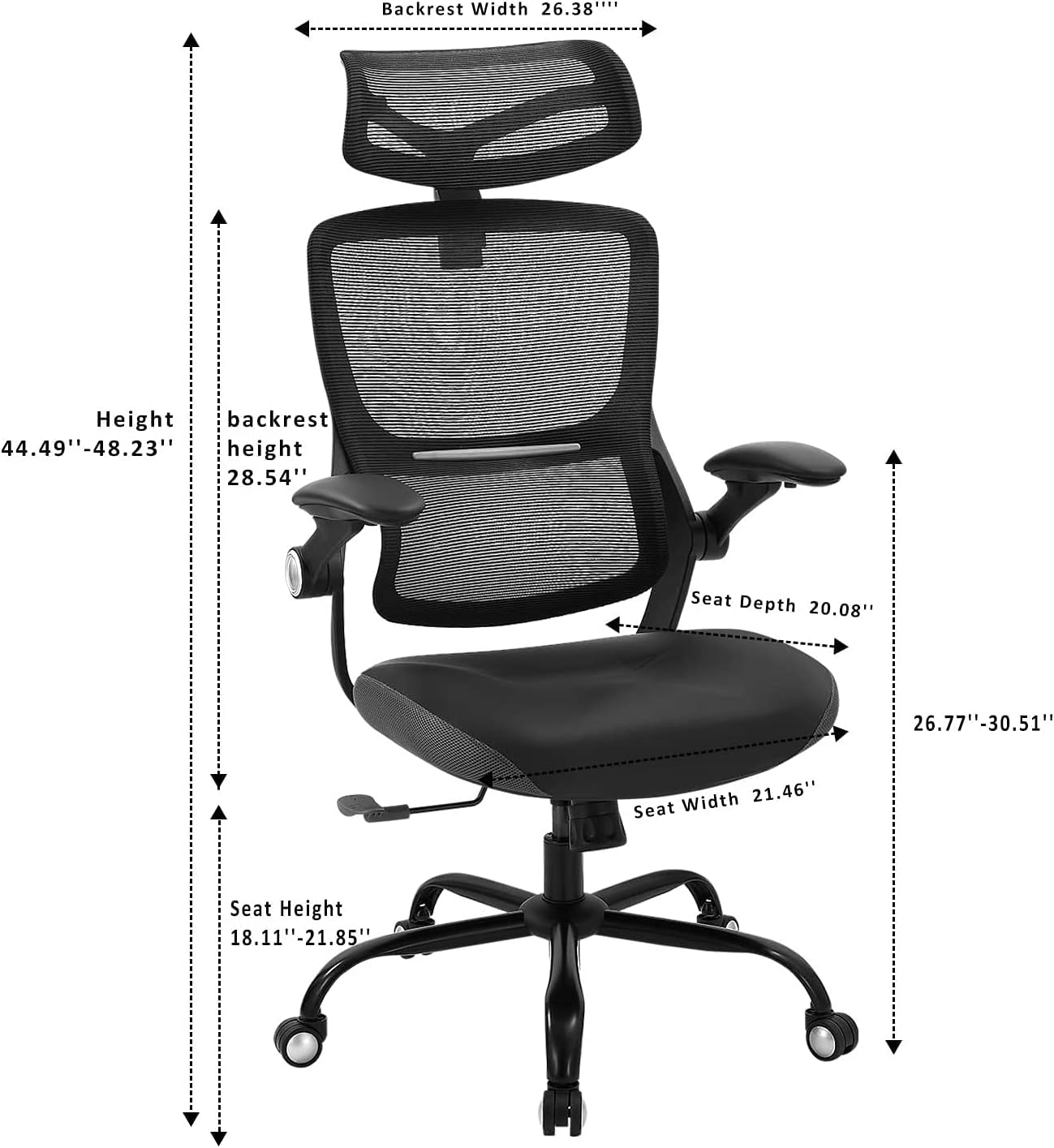 Ergonomic Office Chair, Desk Chair with Lumbar Support, Thick Cushion Breathable Mesh Computer Chair,High Back Desk Chair with 3D Armrests and Adjustable Headrest (Black)