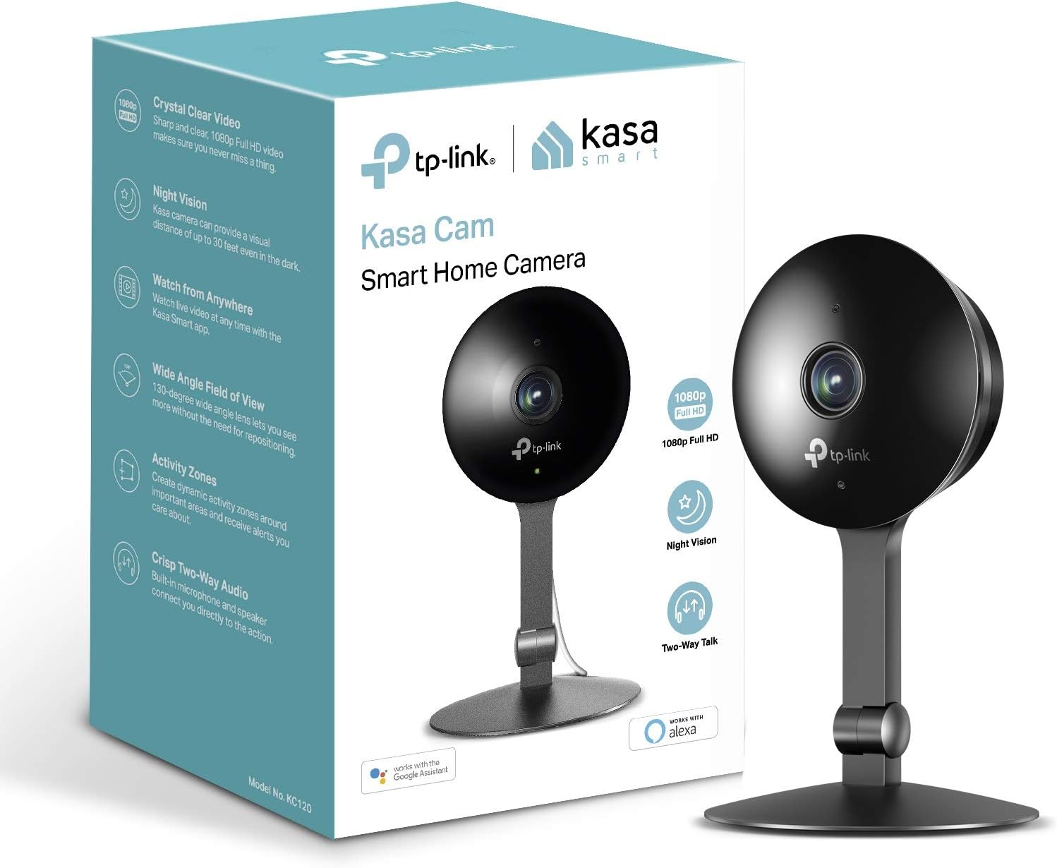 Kasa Indoor Camera by TP-Link, 1080p HD Smart Home Security Camera with Night Vision, 2-Way Audio, Motion Detection for Pet Baby Monitor, Works with Alexa & Google Home (KC120) Pack of 2
