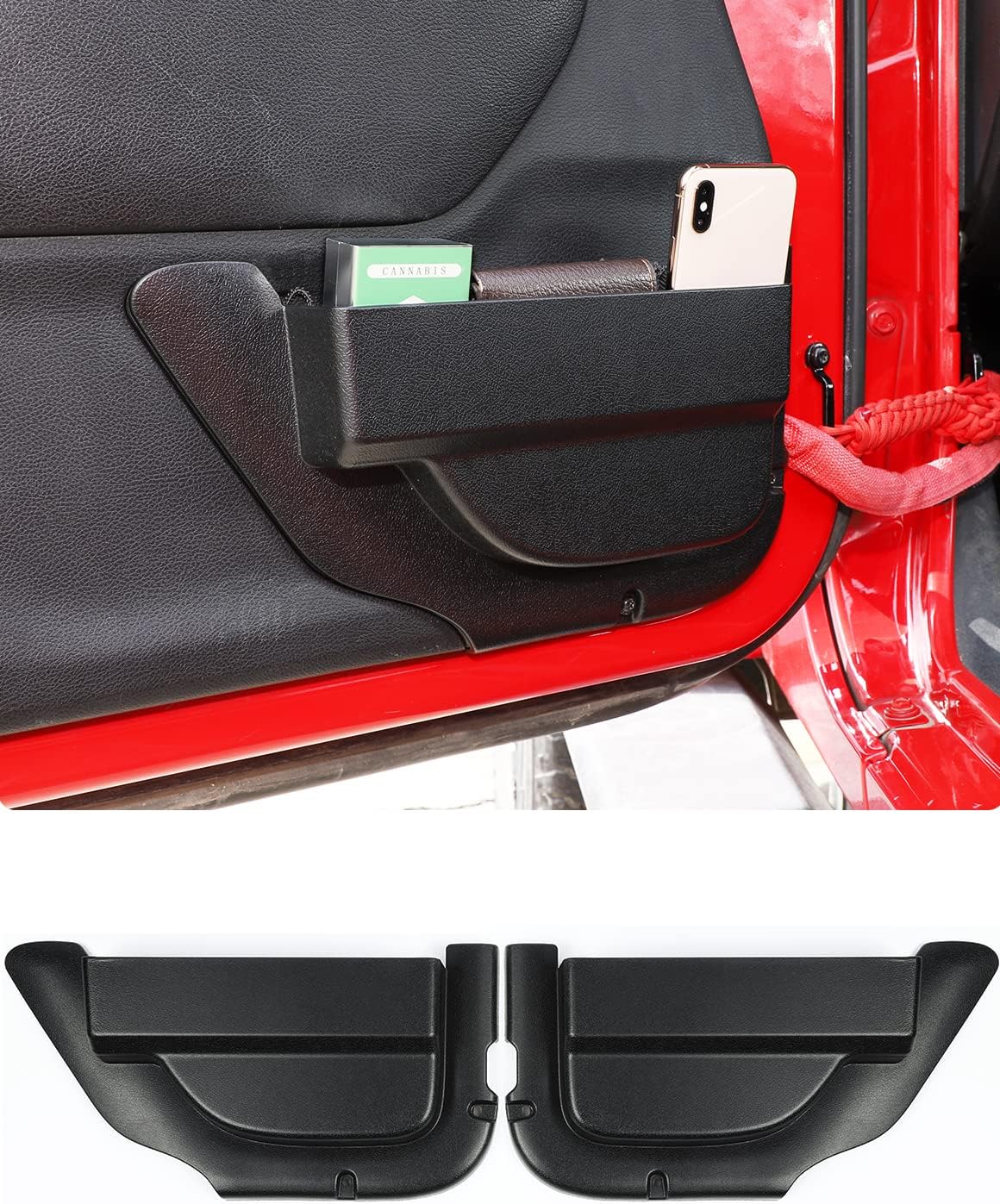Savadicar DP4 Front Door Storage Pockets Without Cup Holder, Door Side Insert Box Organizer for 2011-2018 Jeep Wrangler JK JKU 2/4 Door, Interior Expansion Accessories, Patented Design, Black, 2 PCS