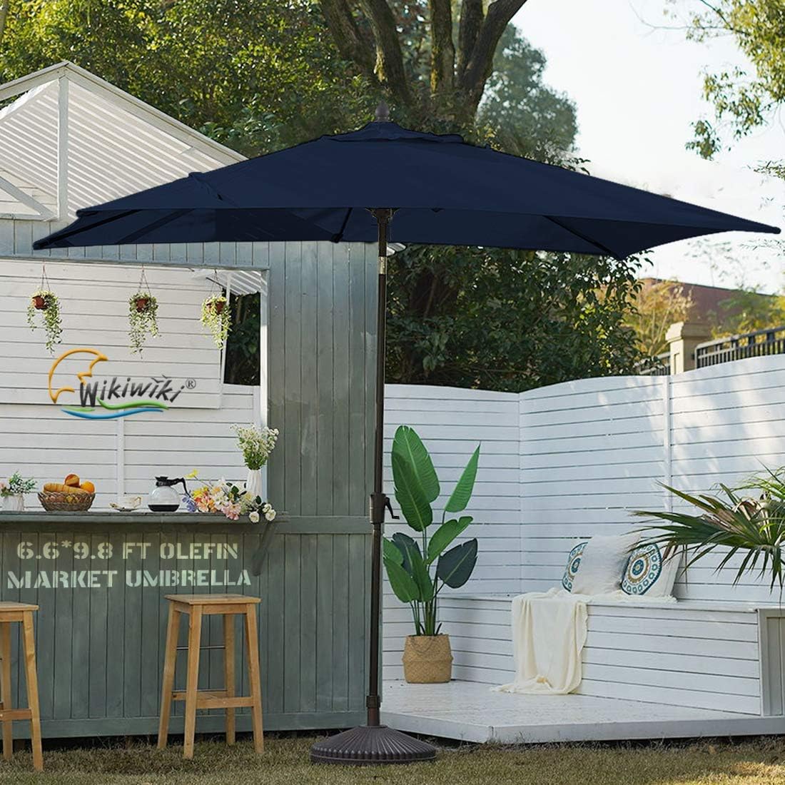 Wikiwiki Olefin Rectangular Market Umbrella Patio Outdoor Table Umbrellas with 3-year Nonfading Olefin Canopy and Push Button Tilt for Garden, Lawn, Backyard & Pool (6.6x9.8 FT, Navy Blue)