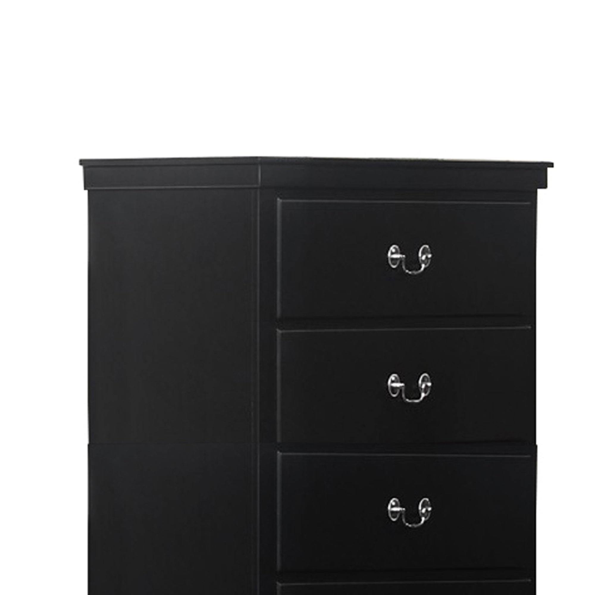Transitional Style 5 Drawer Wooden Chest with Sled Base, Black