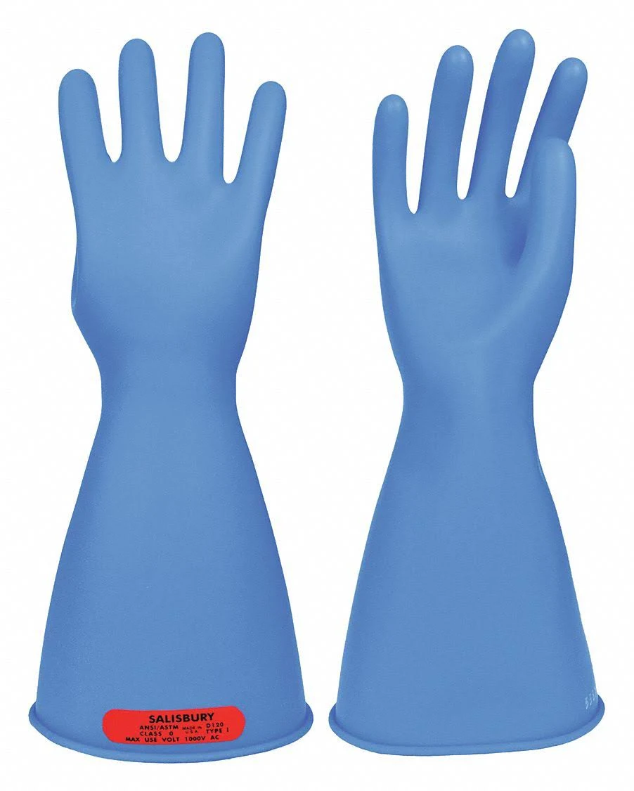 Salisbury Electrical Insulating Gloves, Voltage Class Class 0, Blue, 1000V AC / 1500V DC, 1 PR [PK/1] Model: E014BL/8