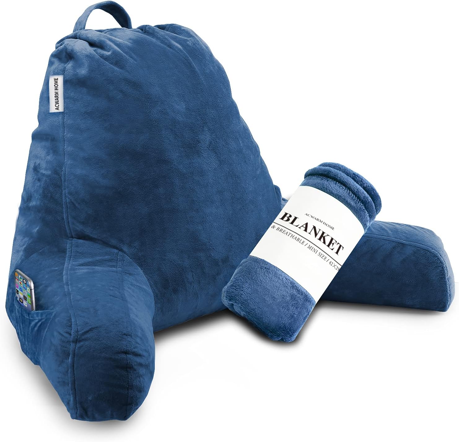 ACWARM HOME Reading Pillow with Blanket, Bed Rest Pillow with Shredded Memory Foam, Support Arms, Headrest, Leg Pillow - Perfect Back Support for Reading, Relaxing for Kids & Adults (Grey)