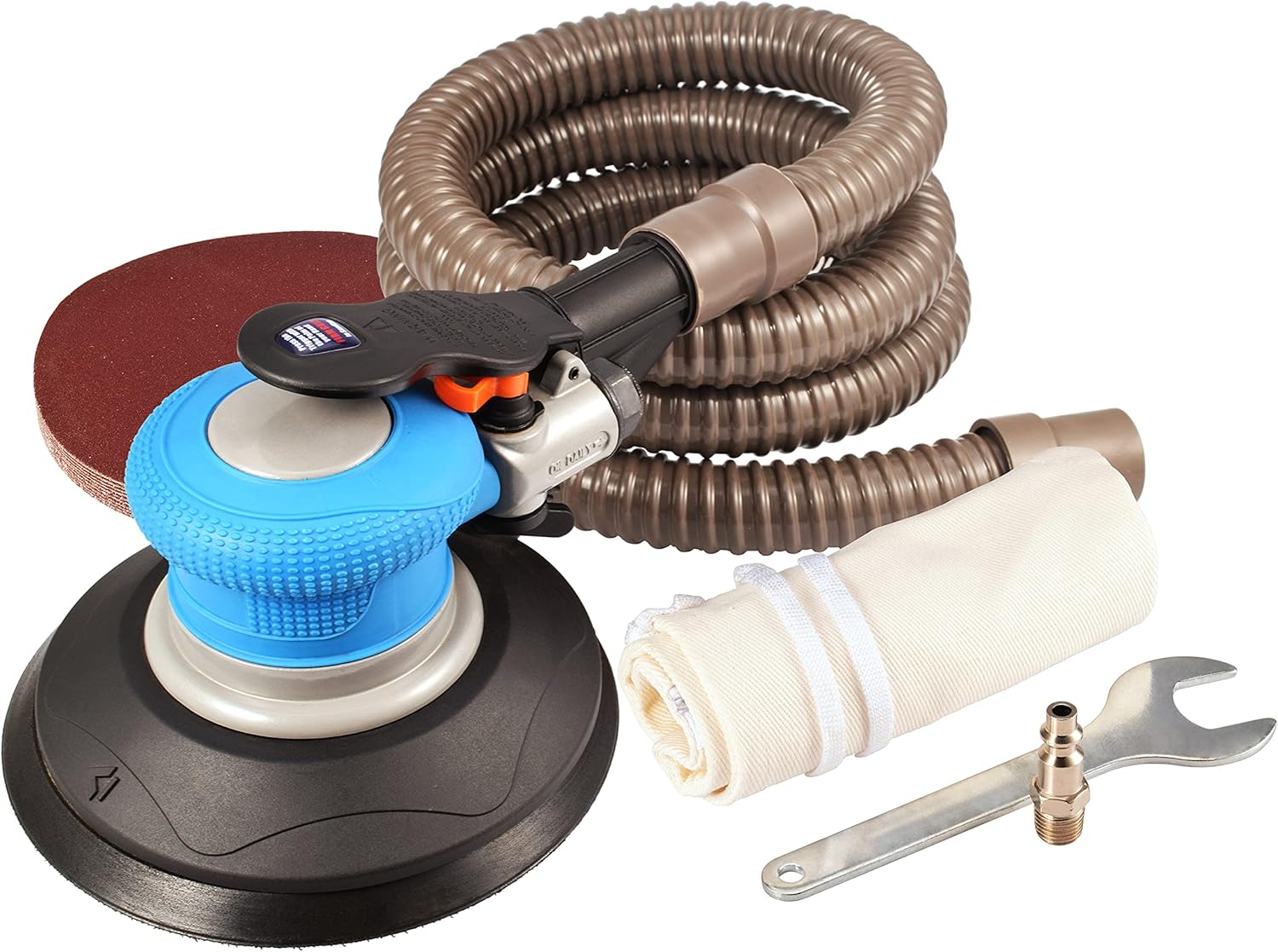 Dynastus 6-Inch Self-Vacuuming Random Orbit Air Palm Sander, Dual Action Pneumatic Polisher with Velcro Hook and Loop Backing Pad and 10pcs Sanding Discs