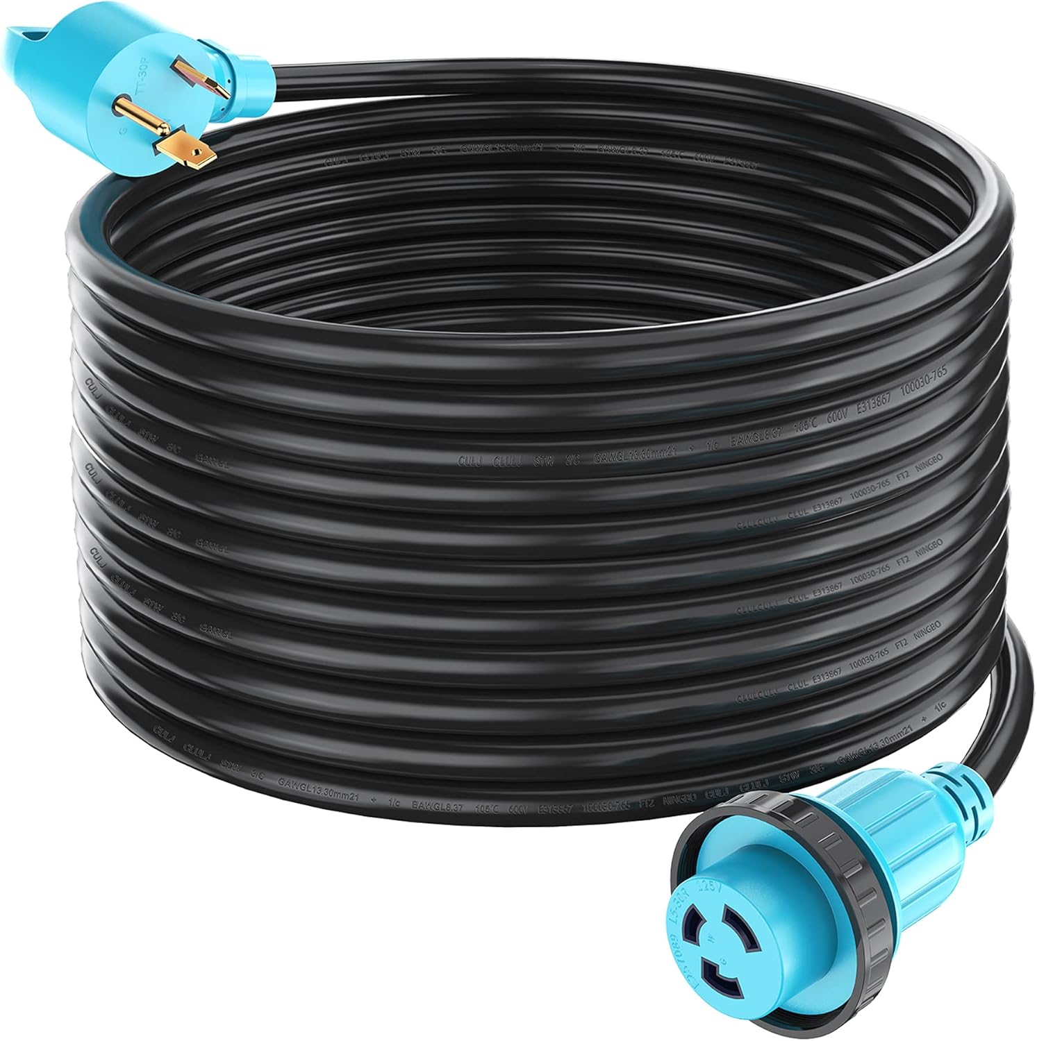 CircleCord UL Listed 30 Amp 25 Feet RV Power Cord Twist Locking, Heavy Duty 10 Gauge 3 Wire STW Pure Copper Wire with Grip Handle, TT-30P to L5-30R with Cord Organizer for RV Trailer Campers Pack of 2