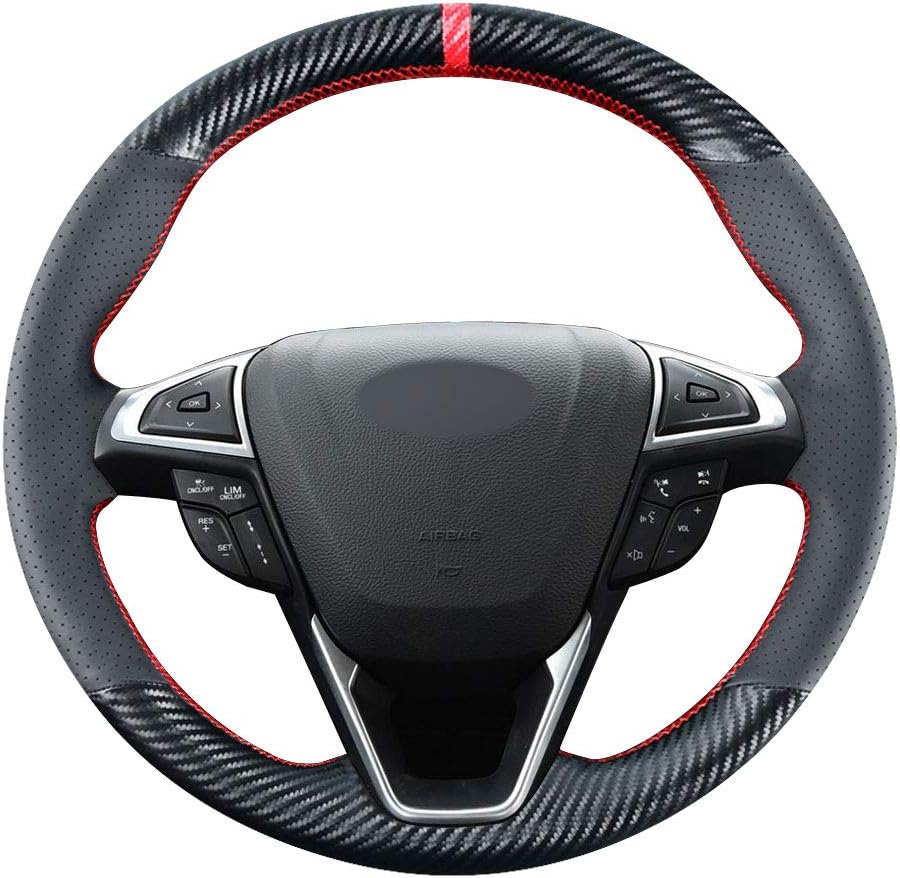 Carkooler DIY Stitching Carbon Fiber Steering Wheel Cover for Ford Fusion Sedan 2013-2020 / Edge 4dr SUV 2015-2020 15 inches Leather Interior Accessories