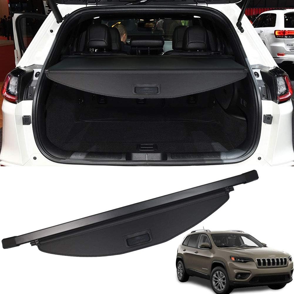Marretoo for Jeep Cherokee Cargo Cover 2019 2020 2021 for Jeep Cherokee Accessories Black Retractable Trunk Cover Security Shield Shade