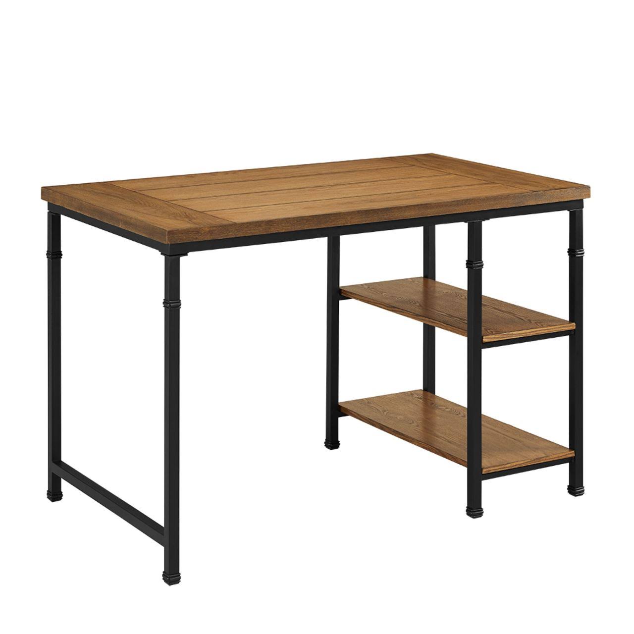 Wooden Desk with Two Open Shelves and Metal Legs Brown and Black