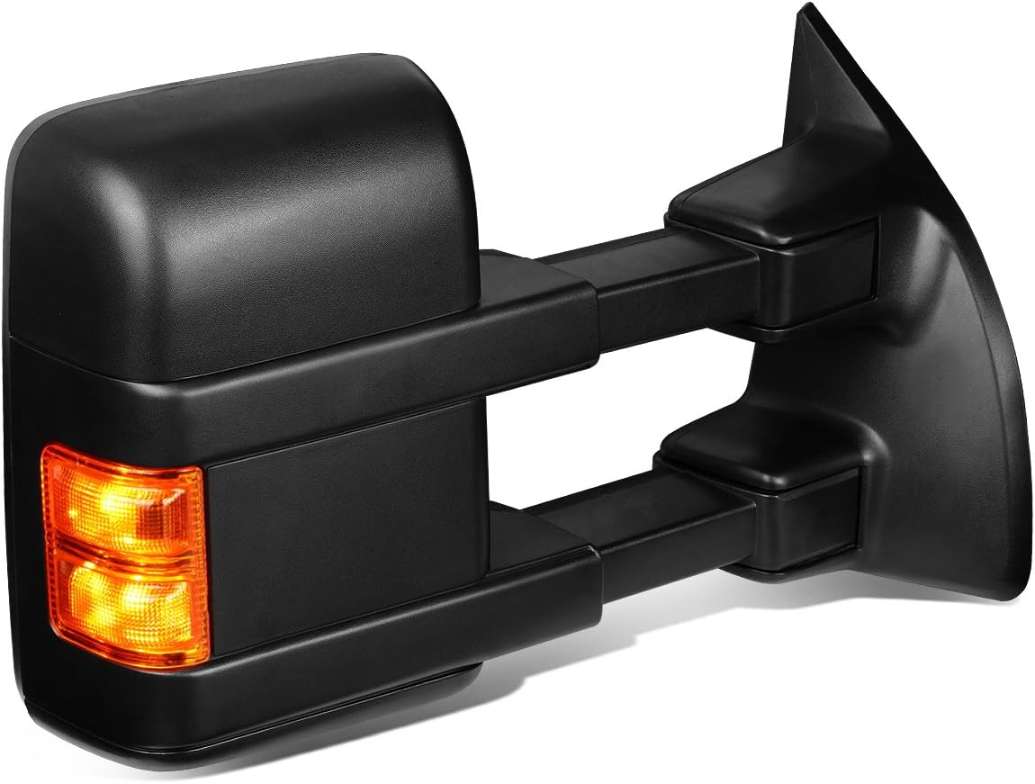 Right Side Black Manual Telescoping Folding w/LED Turn Signal Side Towing Mirror Compatible with Ford Super Duty 08-16