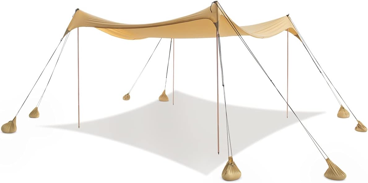 Naturehike Sun Shade Beach Canopy Shelter Outdoor for 6-8 Person Outdoor Camping Traveling Fishing - UV 50+ Protection Portable Shelter with 4 Aluminum Poles (Linen)