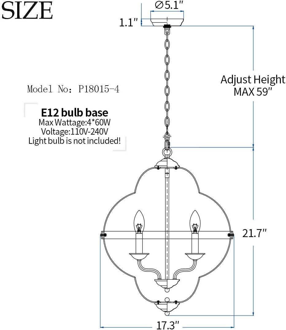 TZOE Orb 4-Light Pendant Light，Rustic Vintage Metal Chandelier，Black＆Copper Color，Farmhouse,Foyer Chandeliers，Dining Room Light，Bedroom Lights,Living Room Lighting，Kichlen Chandelier UL Listed