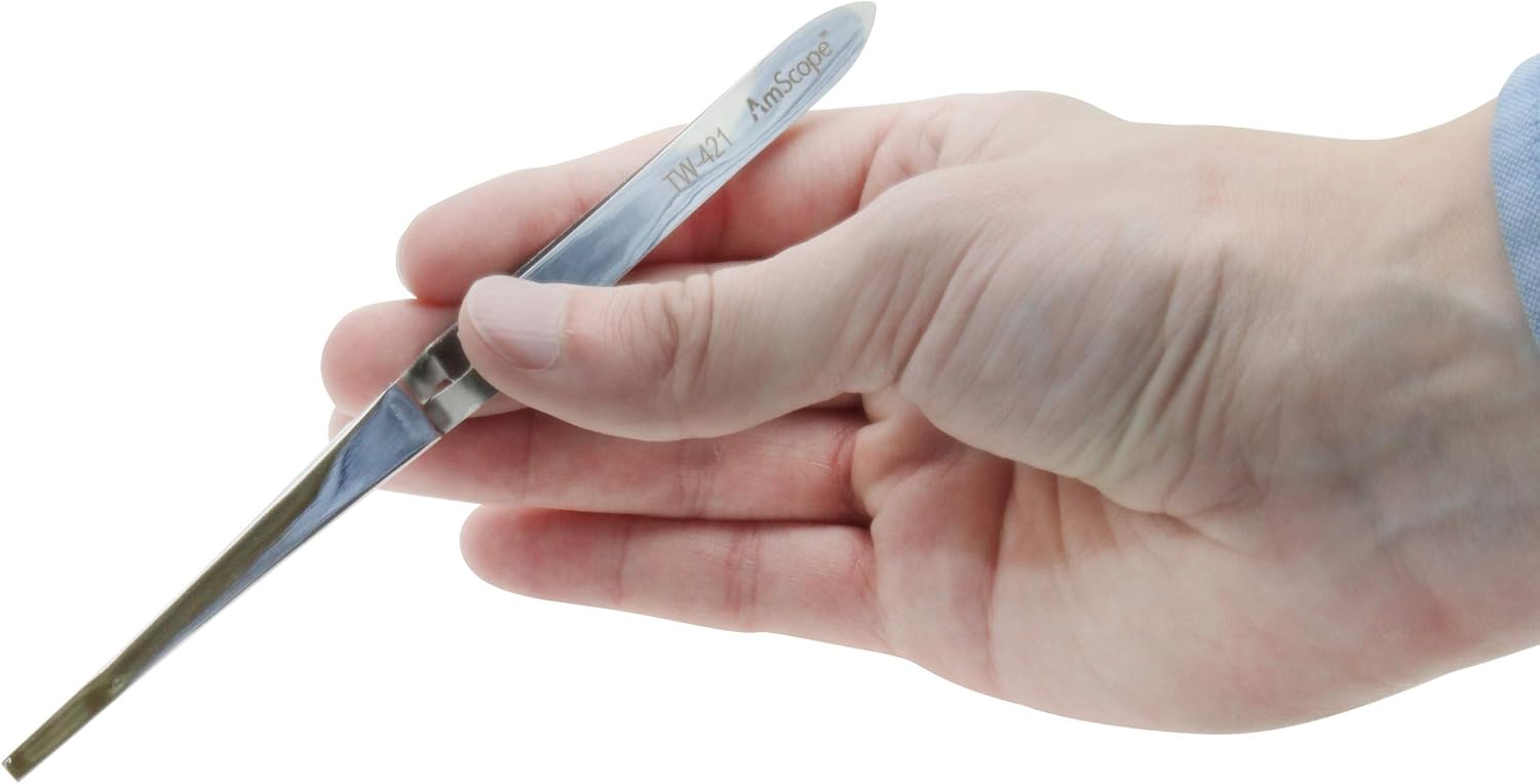 AmScope - 6 1/4 in. Straight Wide Point Cross Locking Tweezers - Multi-Pack - 5 pcs